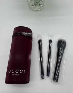 Gucci Makeup Brush Travel Set 3-Piece w/ Burgundy Zippered Tube Travel Case GWP